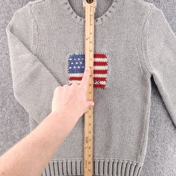 Ralph Lauren Flag Sweater USA Women Medium Gray Cotton Pullover Knit Graphic - Picture 6 of 12